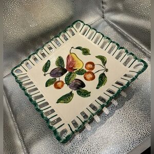 Hand-Painted Italian reticulate wall pocket Ceramic Fruit 9.5”
